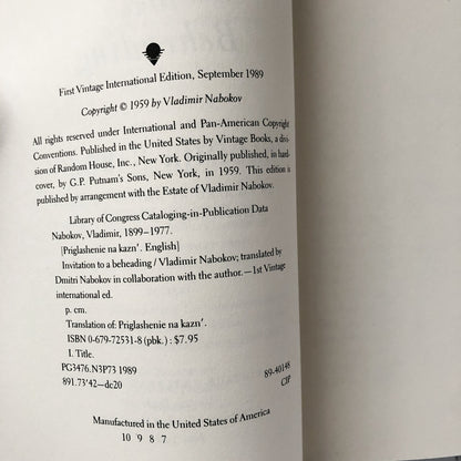 Invitation to a Beheading by Vladimir Nabokov [TRADE PAPERBACK / 1989] - Bookshop Apocalypse