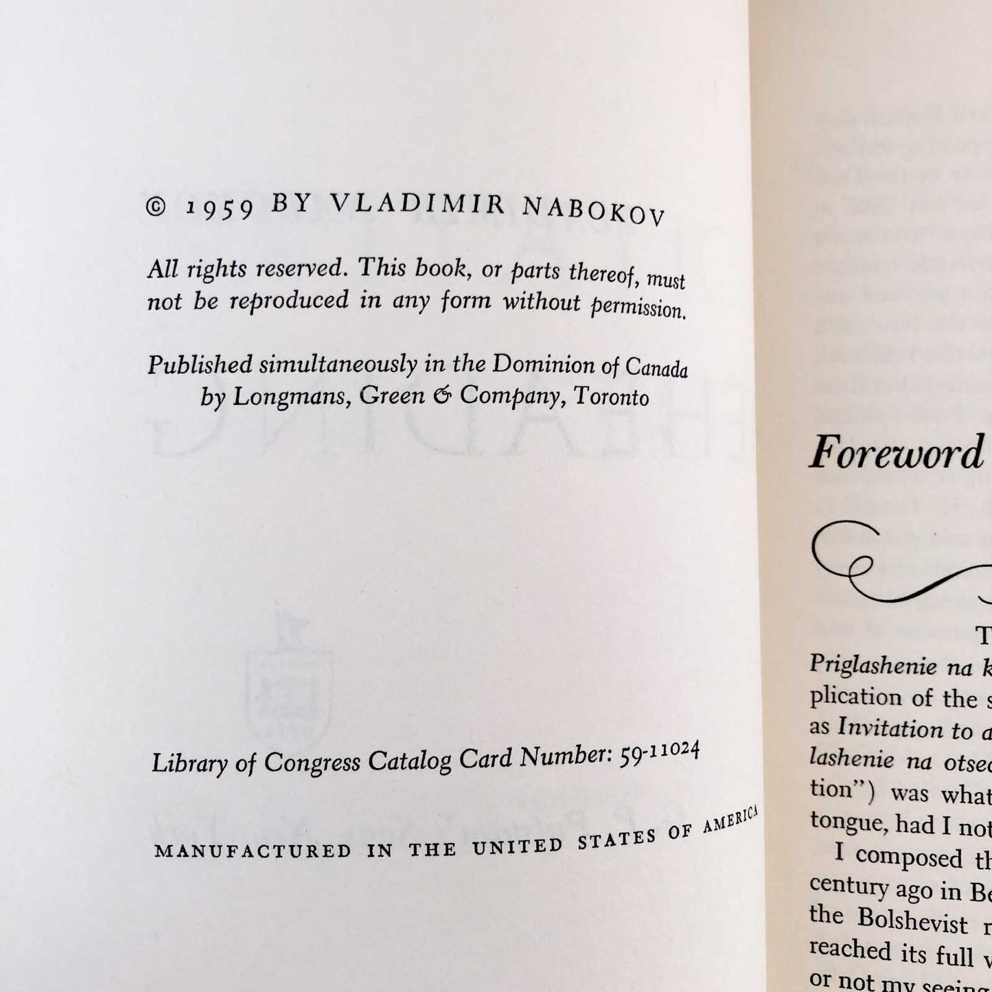 Invitation to a Beheading by Vladimir Nabokov [FIRST EDITION / 1959]