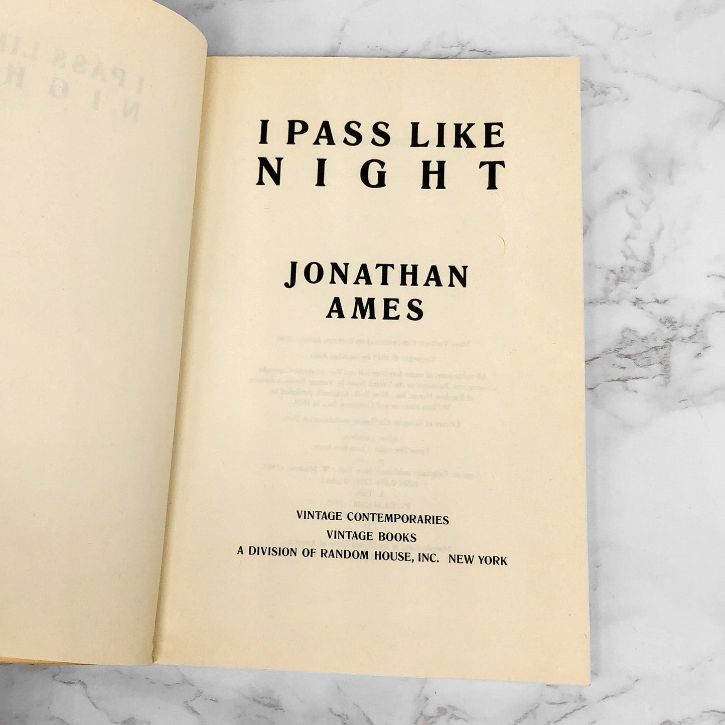I Pass Like Night by Jonathan Ames [FIRST PAPERBACK PRINTING] 1990