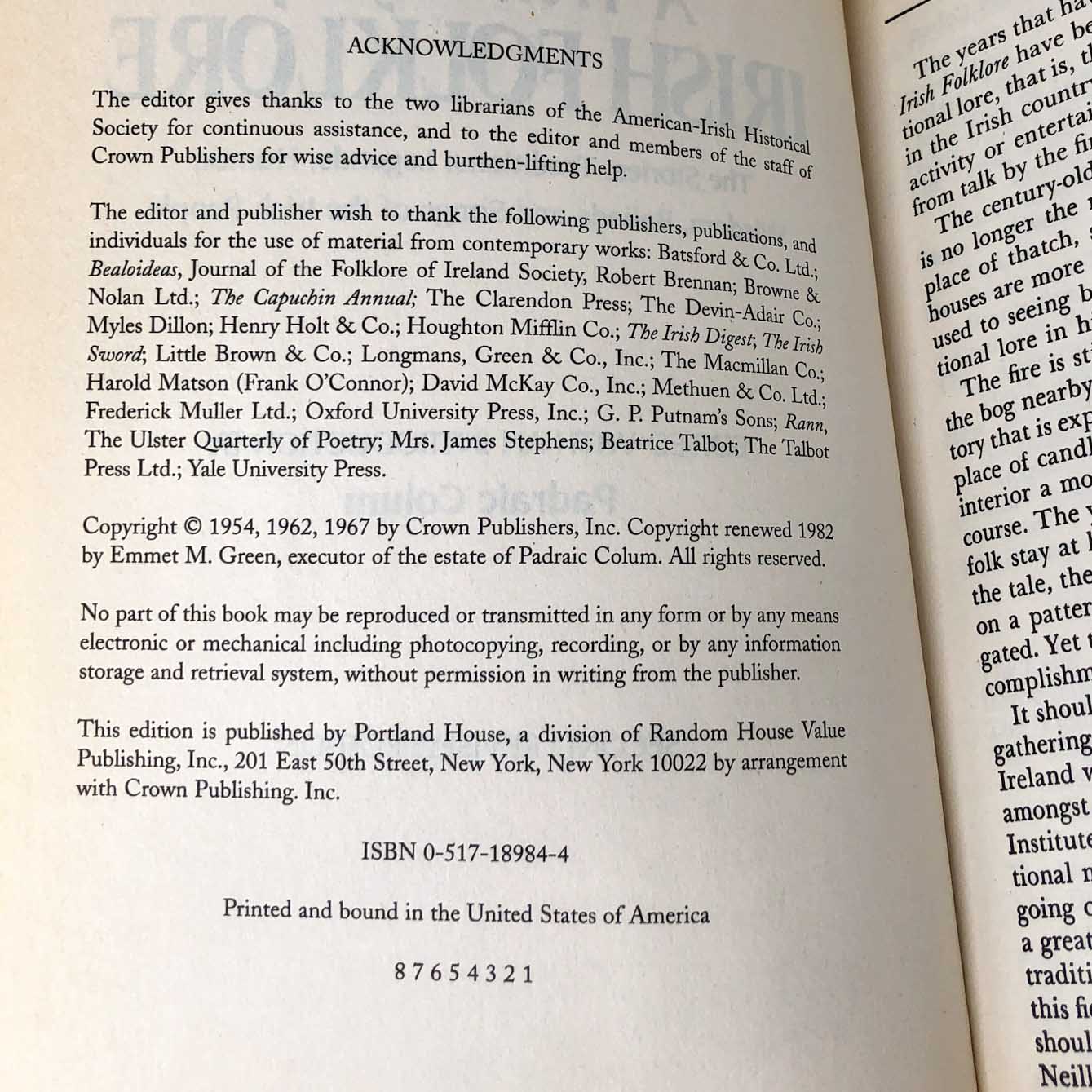 A Treasury of Irish Folklore edited by Padraic Colum [1982 TRADE PAPERBACK]