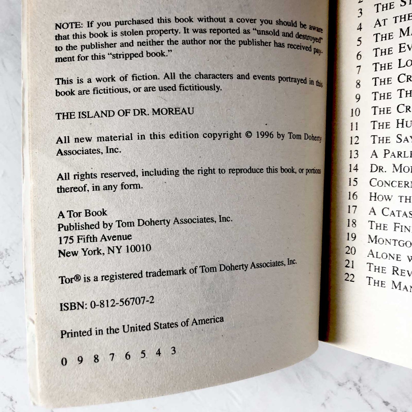 The Island of Dr. Moreau by H.G. Wells [1996 TOR PAPERBACK]