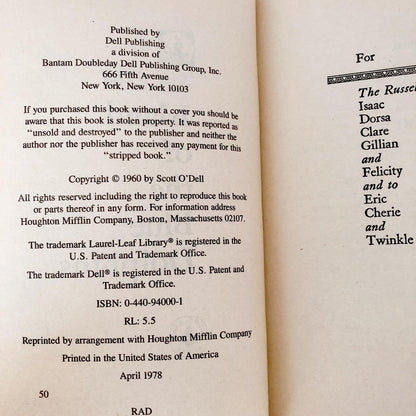 Island of the Blue Dolphins by Scott O'Dell [1978 PAPERBACK]