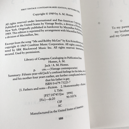 Jack by A.M. Homes [FIRST PAPERBACK EDITION / 1990]