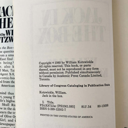 Jack in the Box by William Kotzwinkle [FIRST EDITION / FIRST PRINTING] 1980