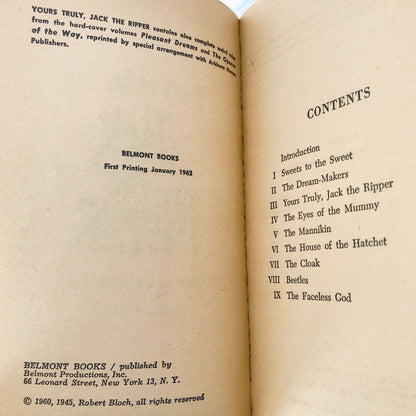 Yours Truly, Jack The Ripper by Robert Bloch [FIRST PRINTING] 1962 • Belmont