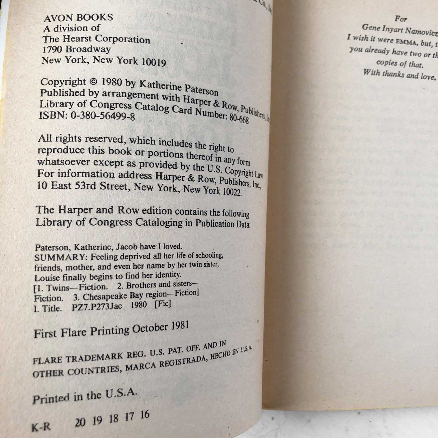 Jacob Have I Loved by Katherine Paterson [FIRST PAPERBACK EDITION / 1981]