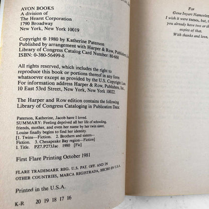 Jacob Have I Loved by Katherine Paterson [FIRST PAPERBACK EDITION / 1981]