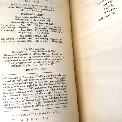 Jacob Two-Two Meets the Hooded Fang by Mordecai Richler [1986 TRADE PAPERBACK]