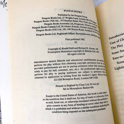 Roald Dahl's James and the Giant Peach: A Play by Richard R. George [1982 U.K. TRADE PAPERBACK]