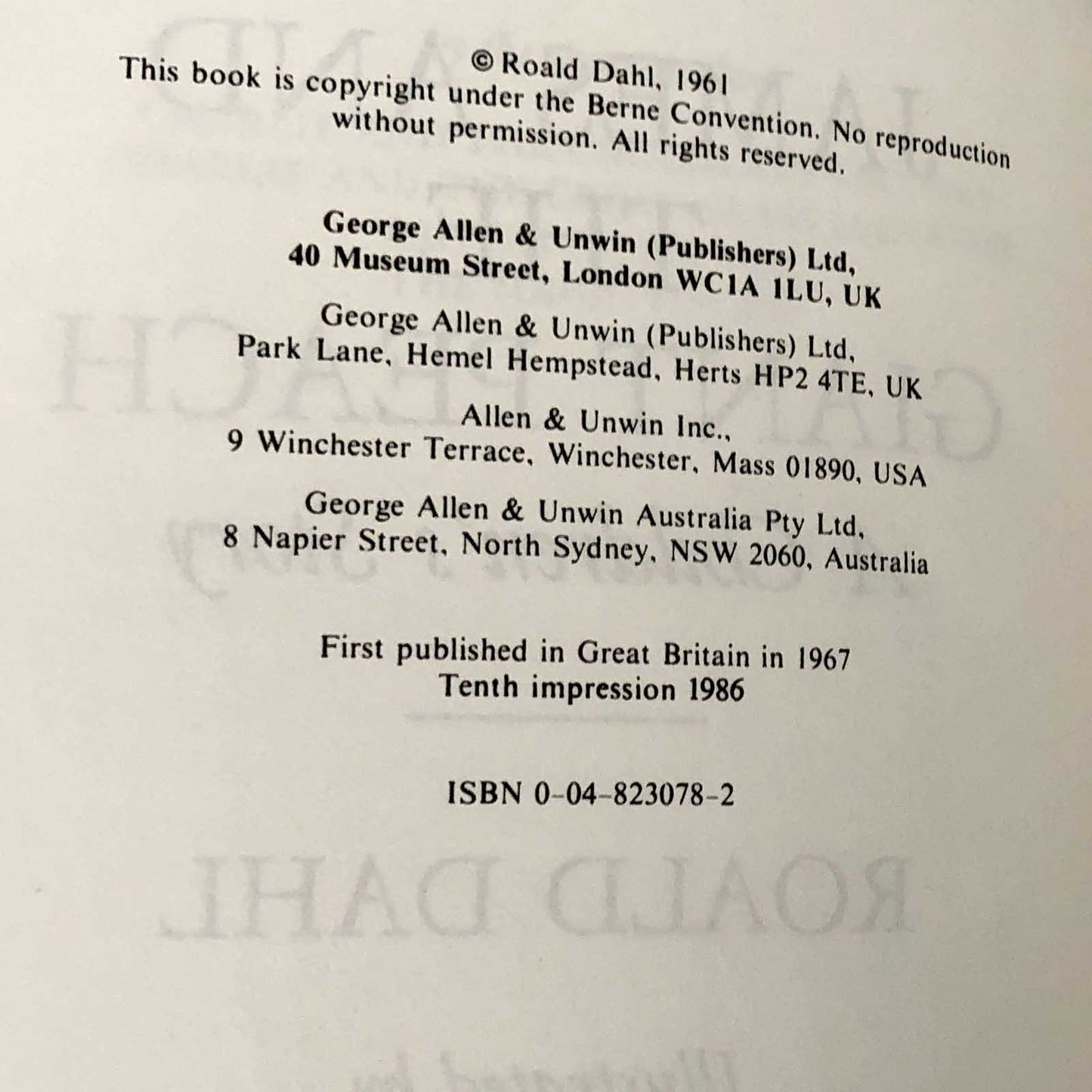 James and the Giant Peach by Roald Dahl [1986 U.K. HARDCOVER]