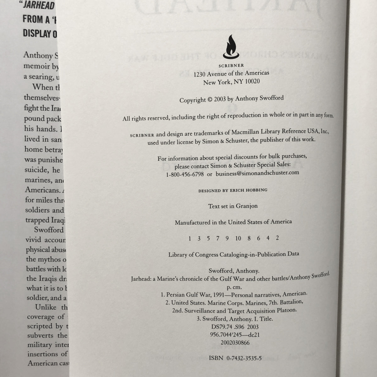 Jarhead by Anthony Swofford [FIRST EDITION] - Bookshop Apocalypse