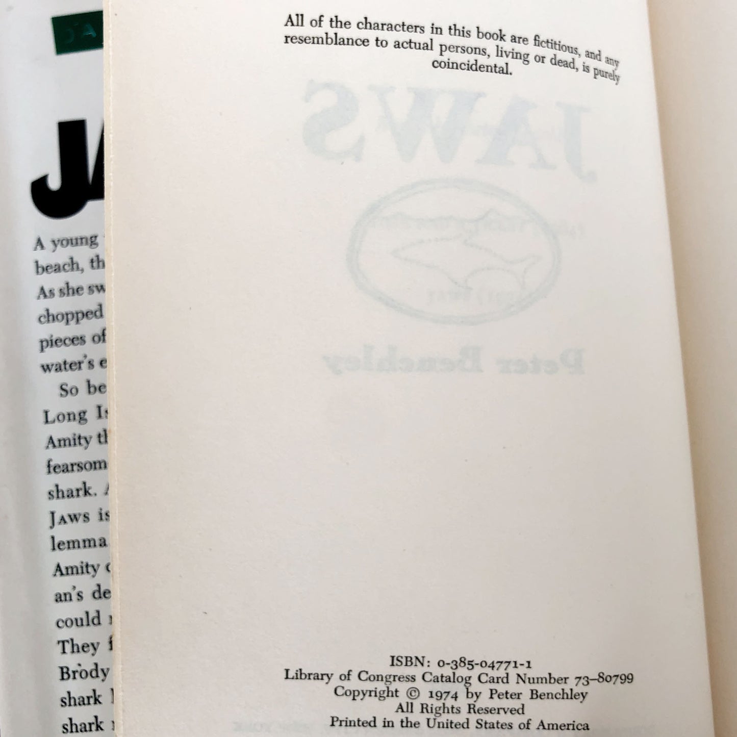 Jaws by Peter Benchley [FIRST EDITION / FIRST PRINTING]