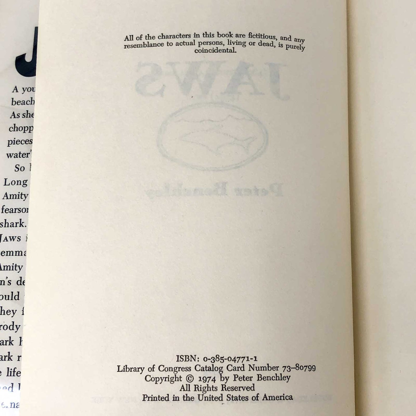 JAWS by Peter Benchley [FIRST EDITION • FIRST PRINTING] 1974 • Doubleday