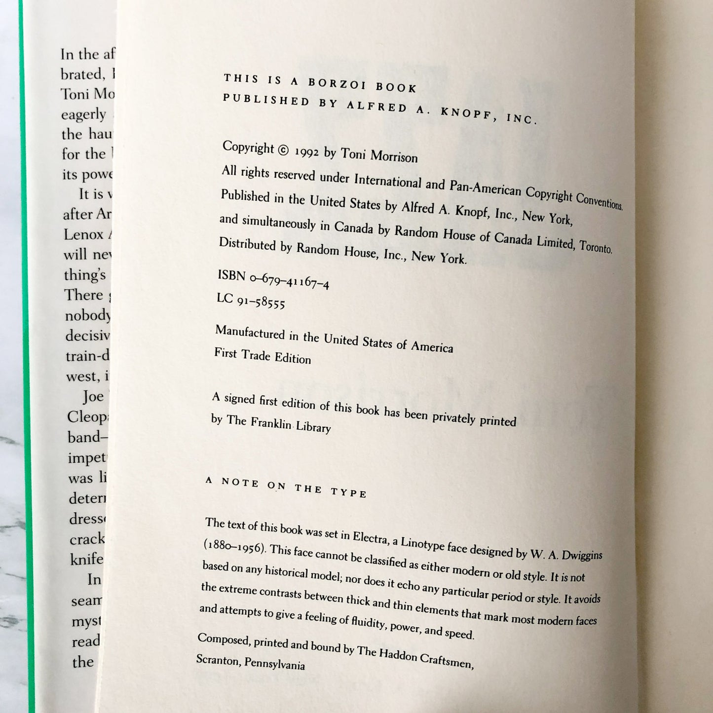 Jazz by Toni Morrison [FIRST EDITION / FIRST PRINTING]