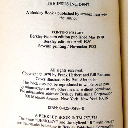 The Jesus Incident by Frank Herbert & Bill Ransom [1982 PAPERBACK]