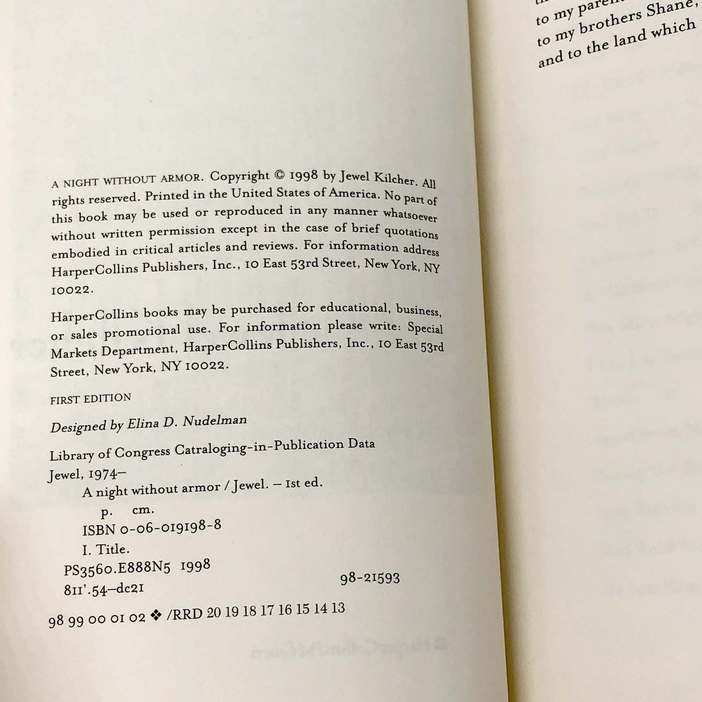 A Night Without Armor by Jewel [FIRST EDITION] 1998