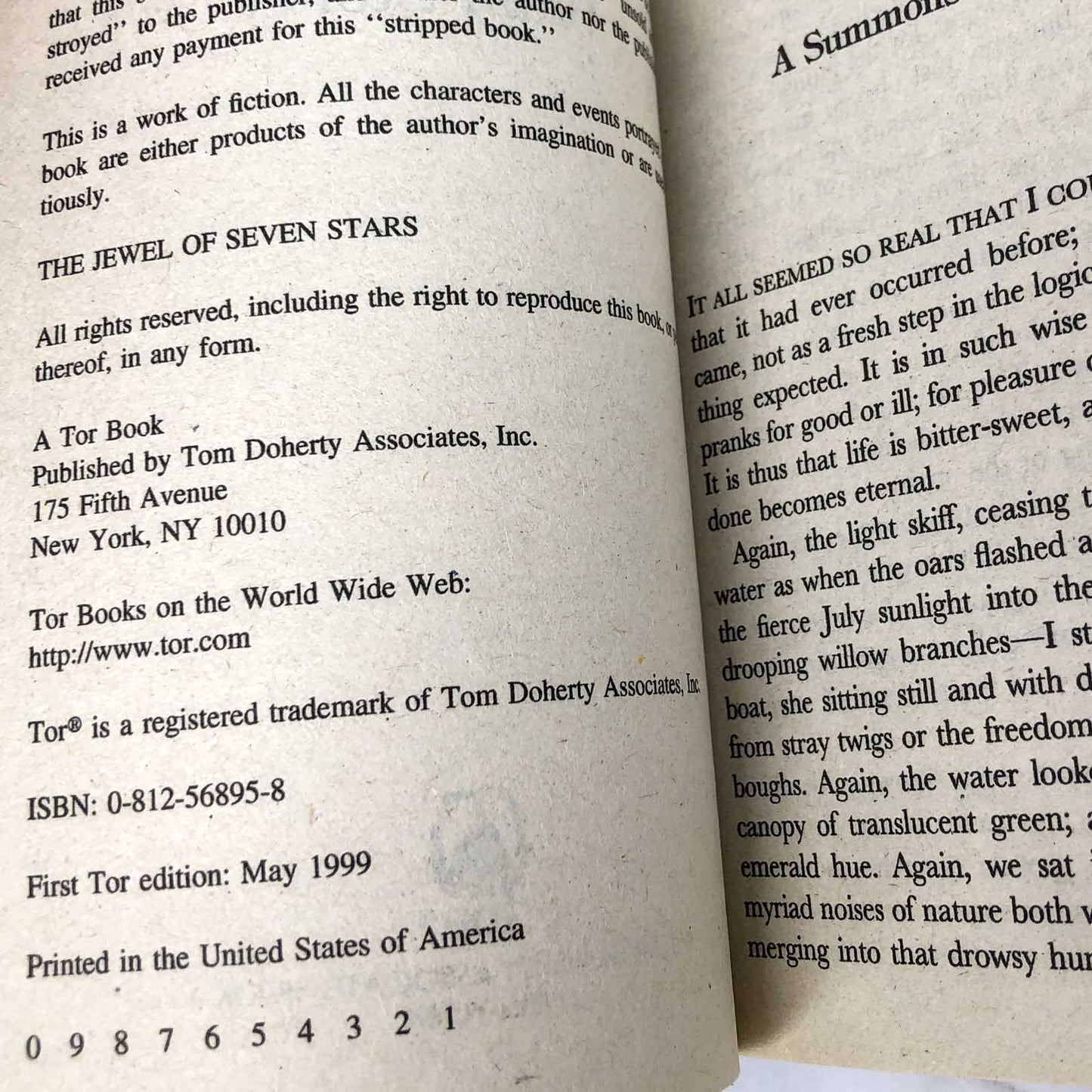 The Jewel of Seven Stars by Bram Stoker [1999 PAPERBACK] TOR Horror