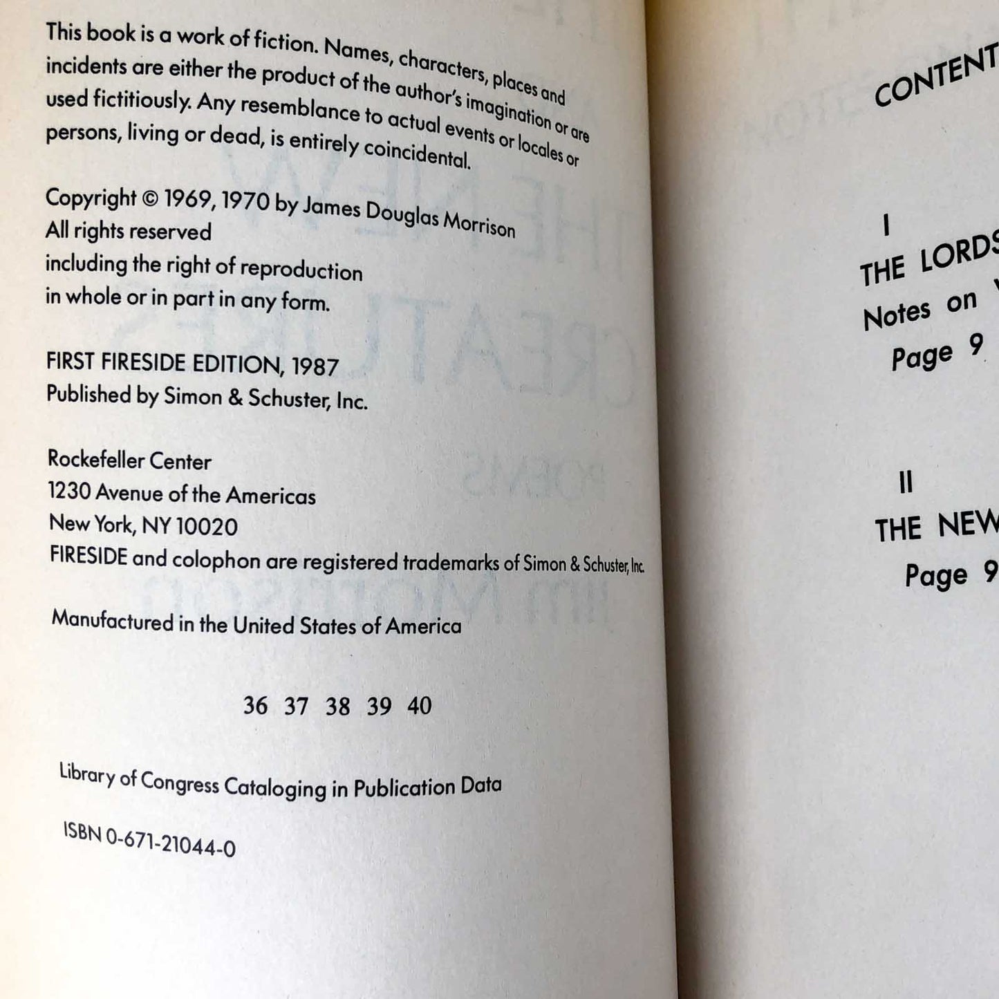 The Lords and the New Creatures by Jim Morrison [1987 TRADE PAPERBACK]