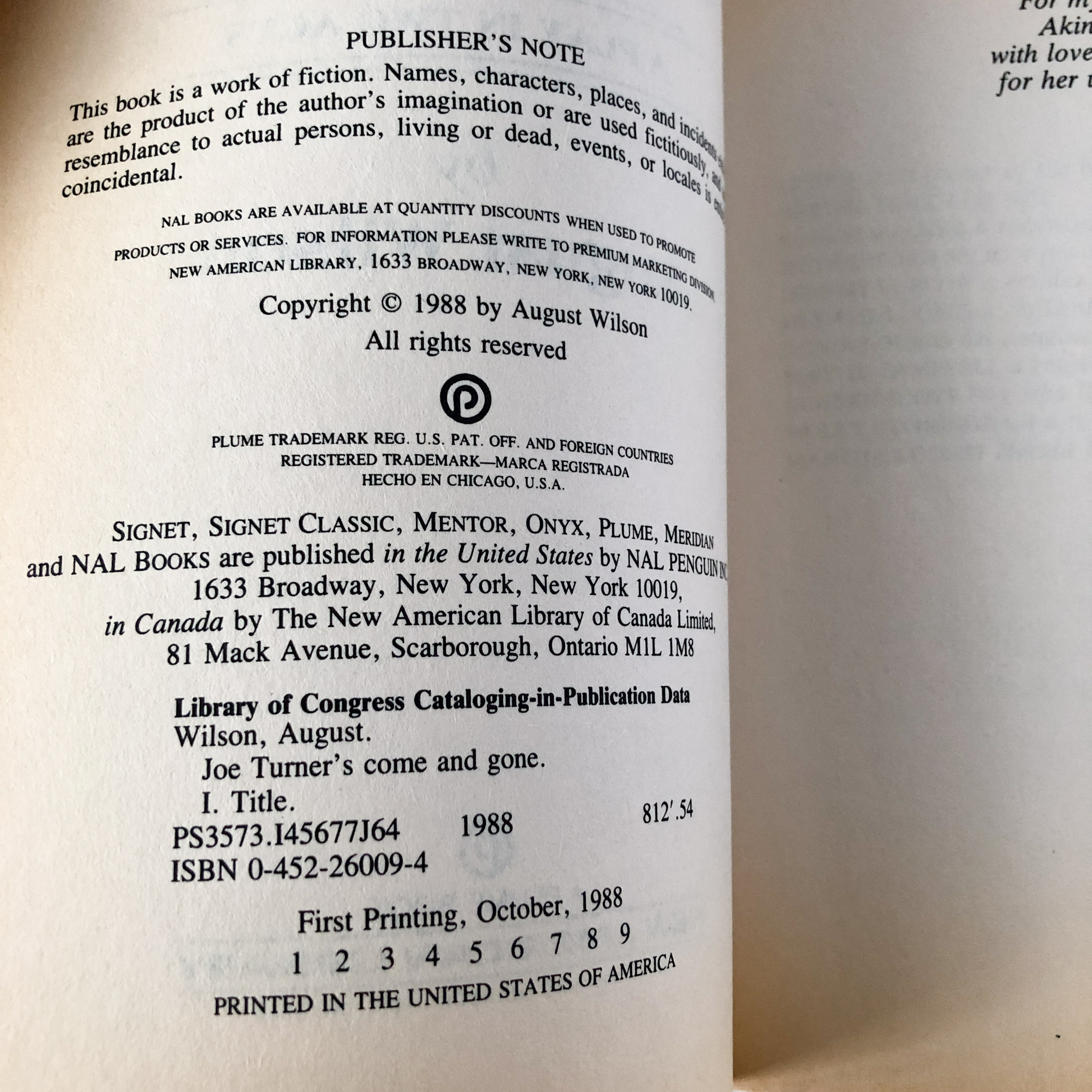 Joe Turner's Come and Gone by August Wilson [FIRST EDITION / FIRST PRINTING] - Bookshop Apocalypse