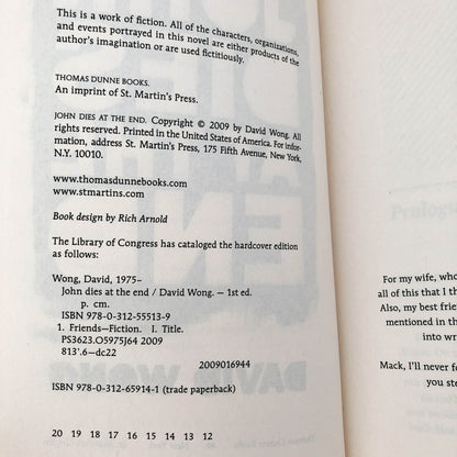 John Dies at the End by David Wong [FIRST PAPERBACK EDITION]