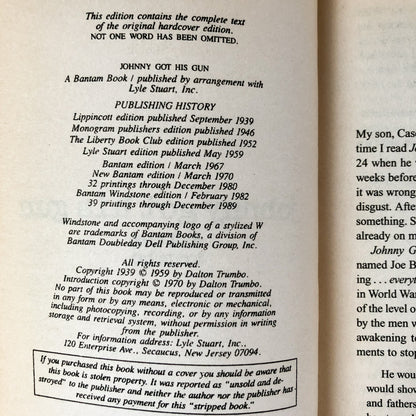 Johnny Got His Gun by Dalton Trumbo [1989 PAPERBACK] - Bookshop Apocalypse