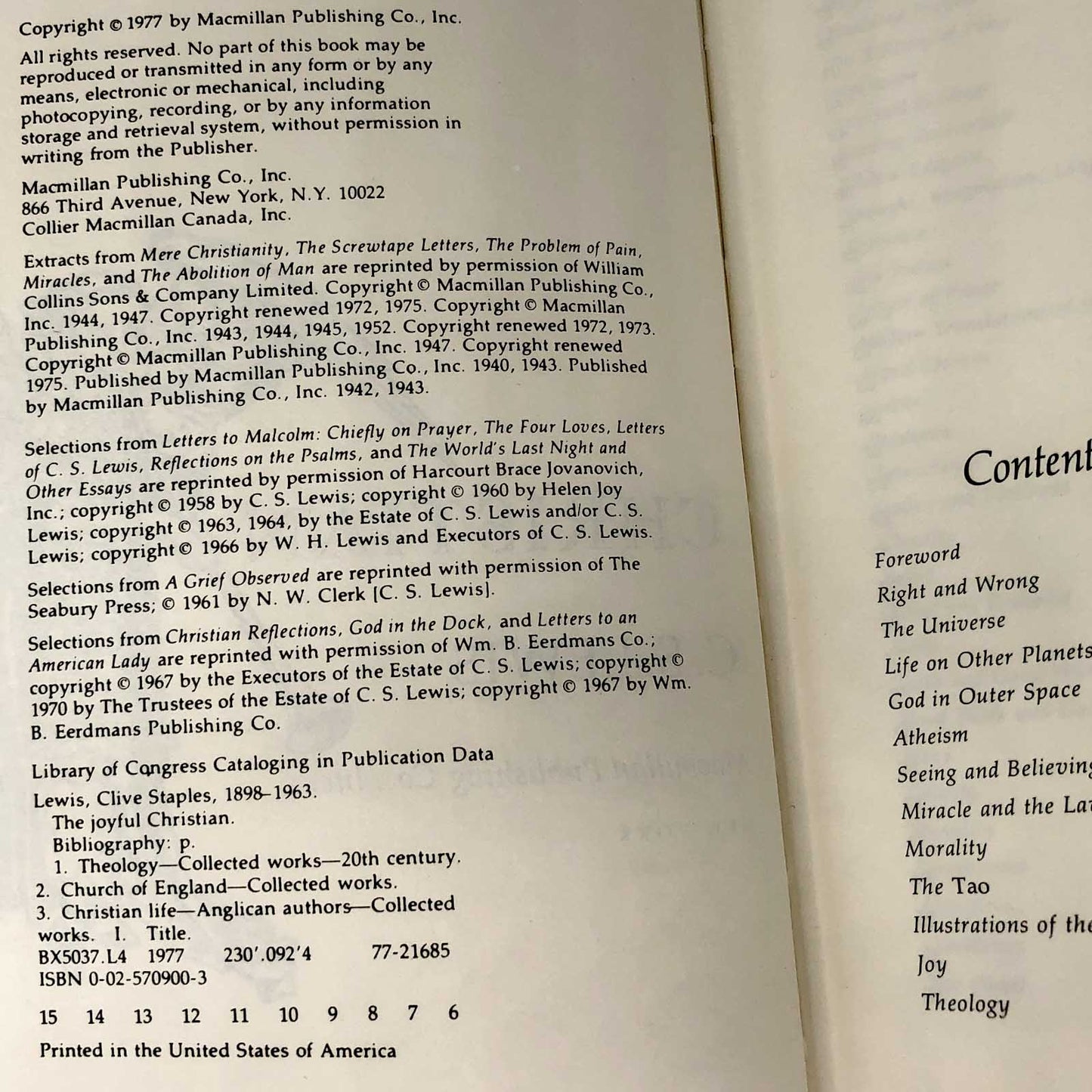 The Joyful Christian: 127 Readings from C. S. Lewis [FIRST EDITION] 1977 • Macmillan