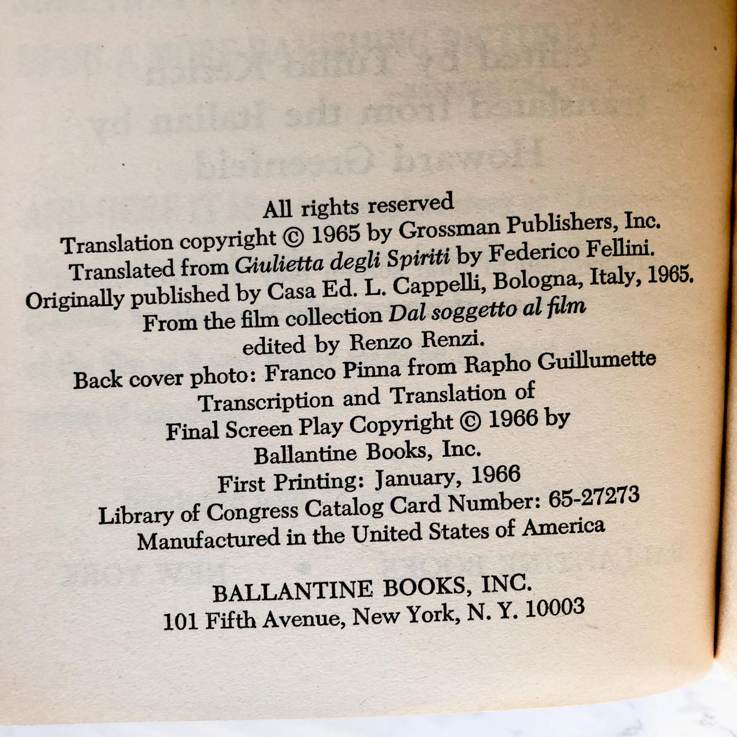 Juliet of the Spirits by Federico Fellini [FIRST PRINTING / 1966]