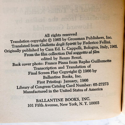 Juliet of the Spirits by Federico Fellini [FIRST PRINTING / 1966]