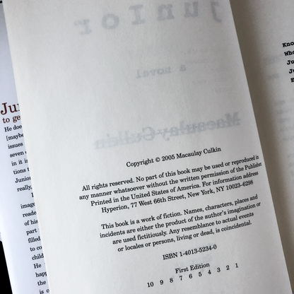 Junior by Macaulay Culkin [FIRST EDITION] - Bookshop Apocalypse