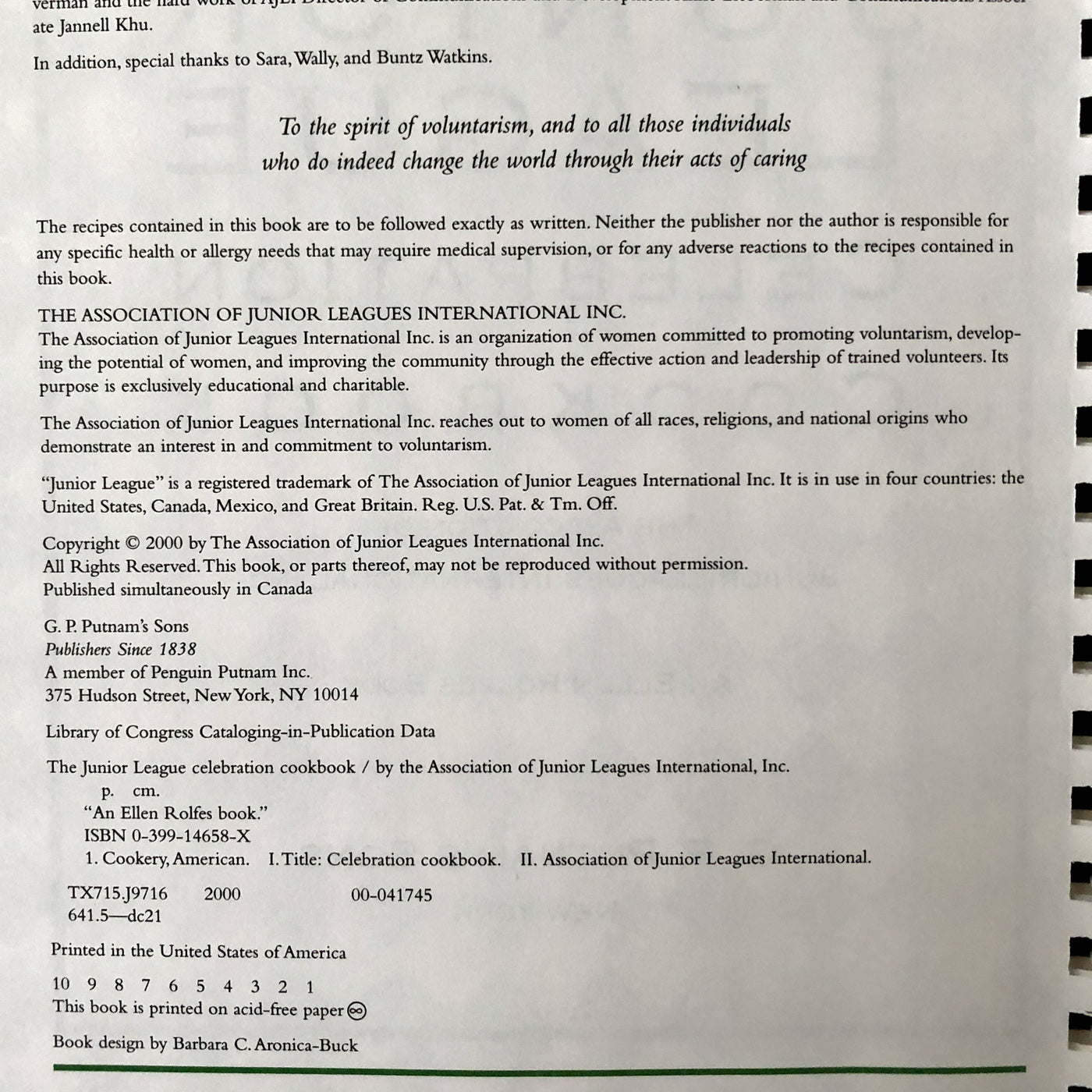 The Junior League Celebration Cookbook [FIRST EDITION]