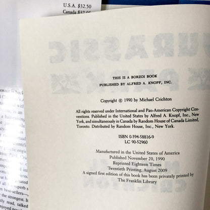 Jurassic Park by Michael Crichton [FIRST EDITION]