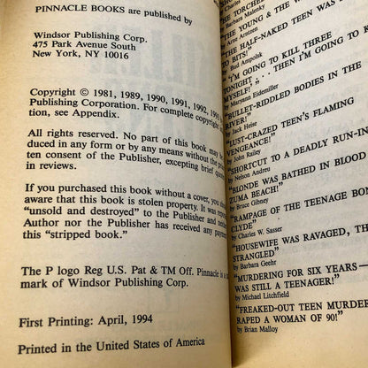 Killer Teens by Rose G. Mandelsberg [FIRST PRINTING] 1994 • Pinnacle