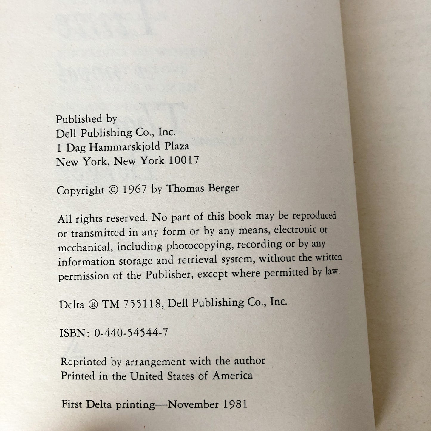 Killing Time by Thomas Berger [TRADE PAPERBACK / 1981]