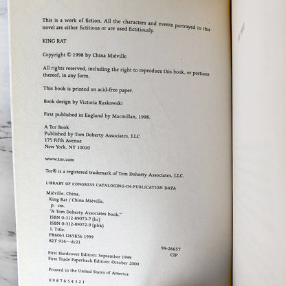 King Rat by China Miéville SIGNED! [FIRST PAPERBACK PRINTING] 2000 • Tor