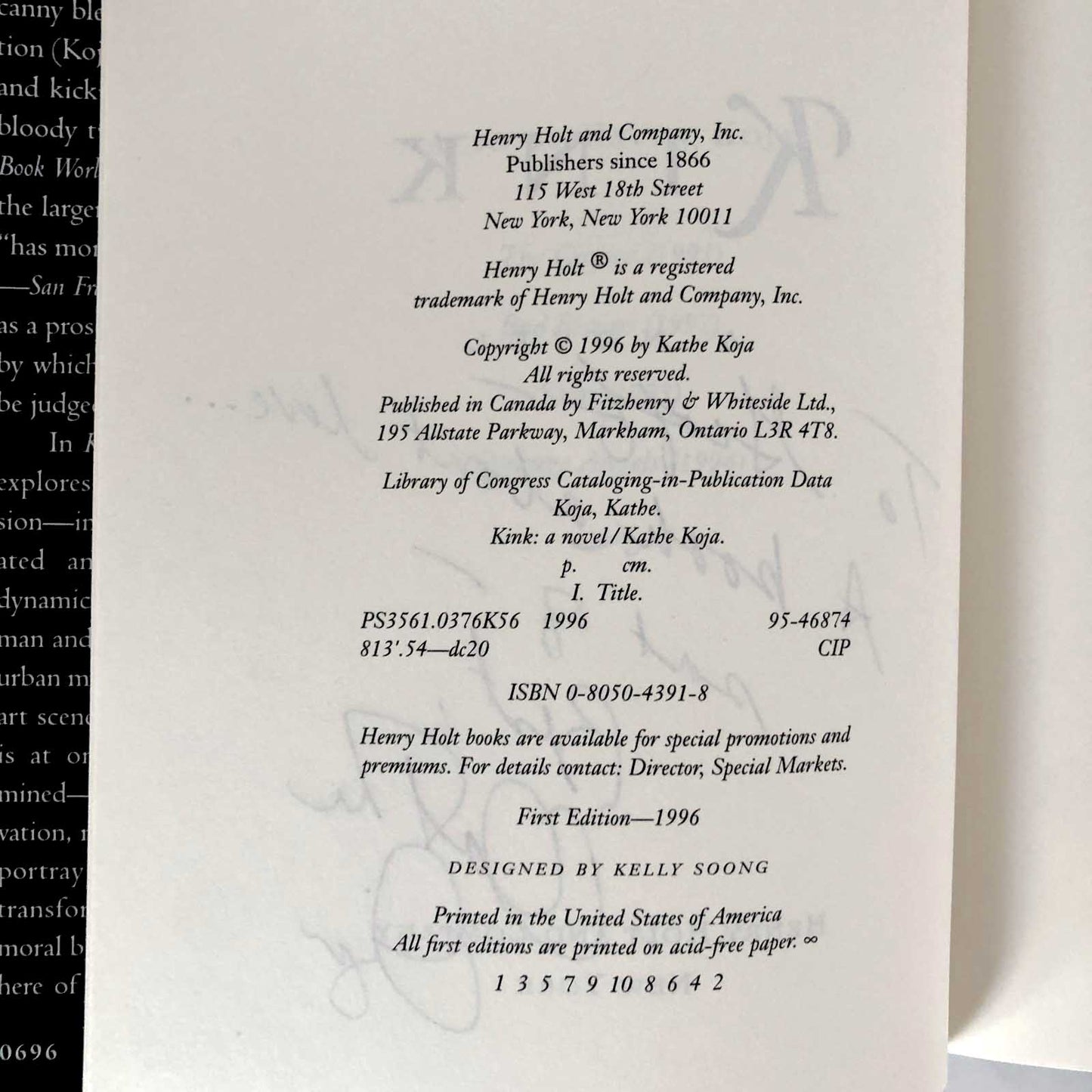 Kink by Kathe Koja SIGNED! [FIRST EDITION / FIRST PRINTING] 1996
