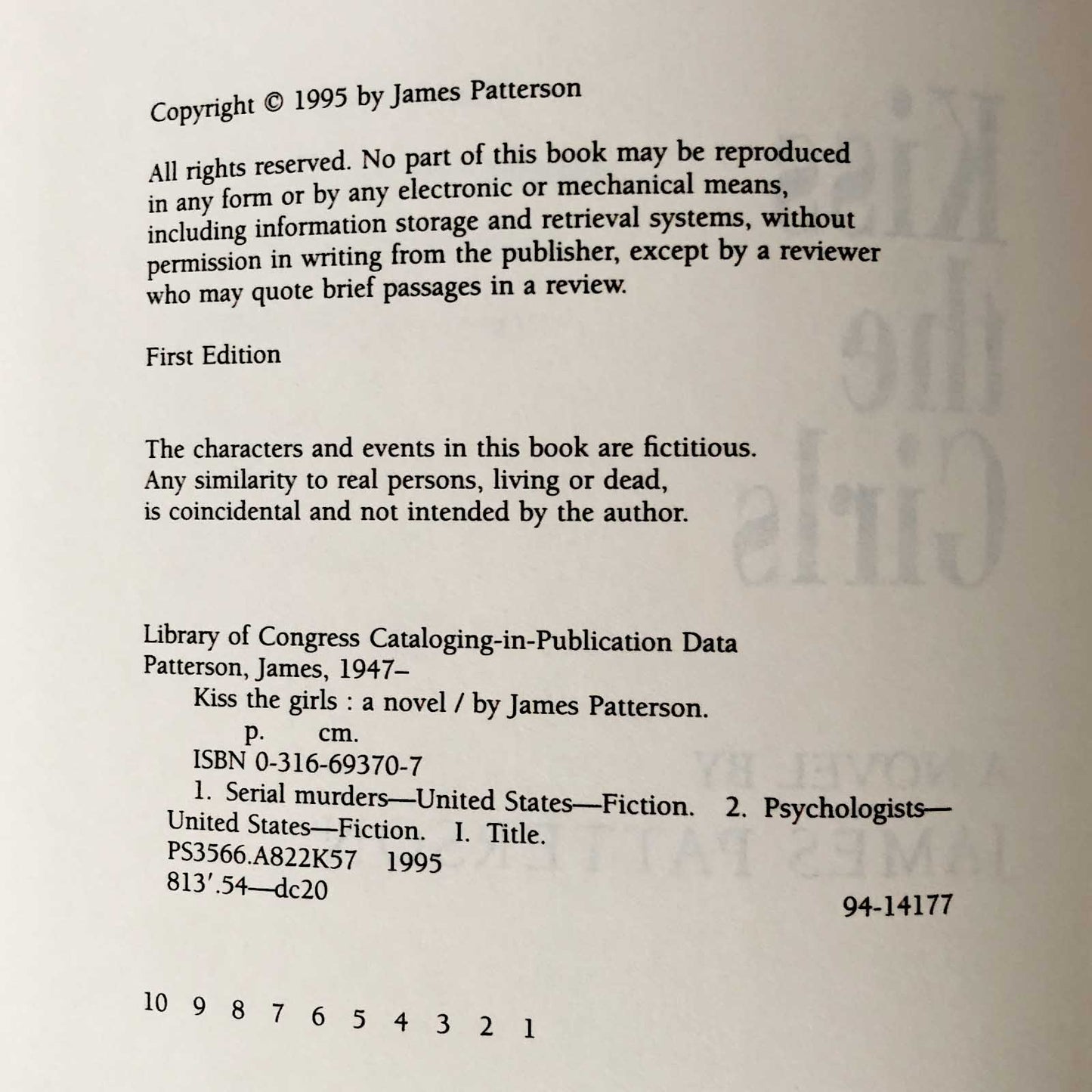 Kiss The Girls by James Patterson [FIRST EDITION / FIRST PRINTING] 1995