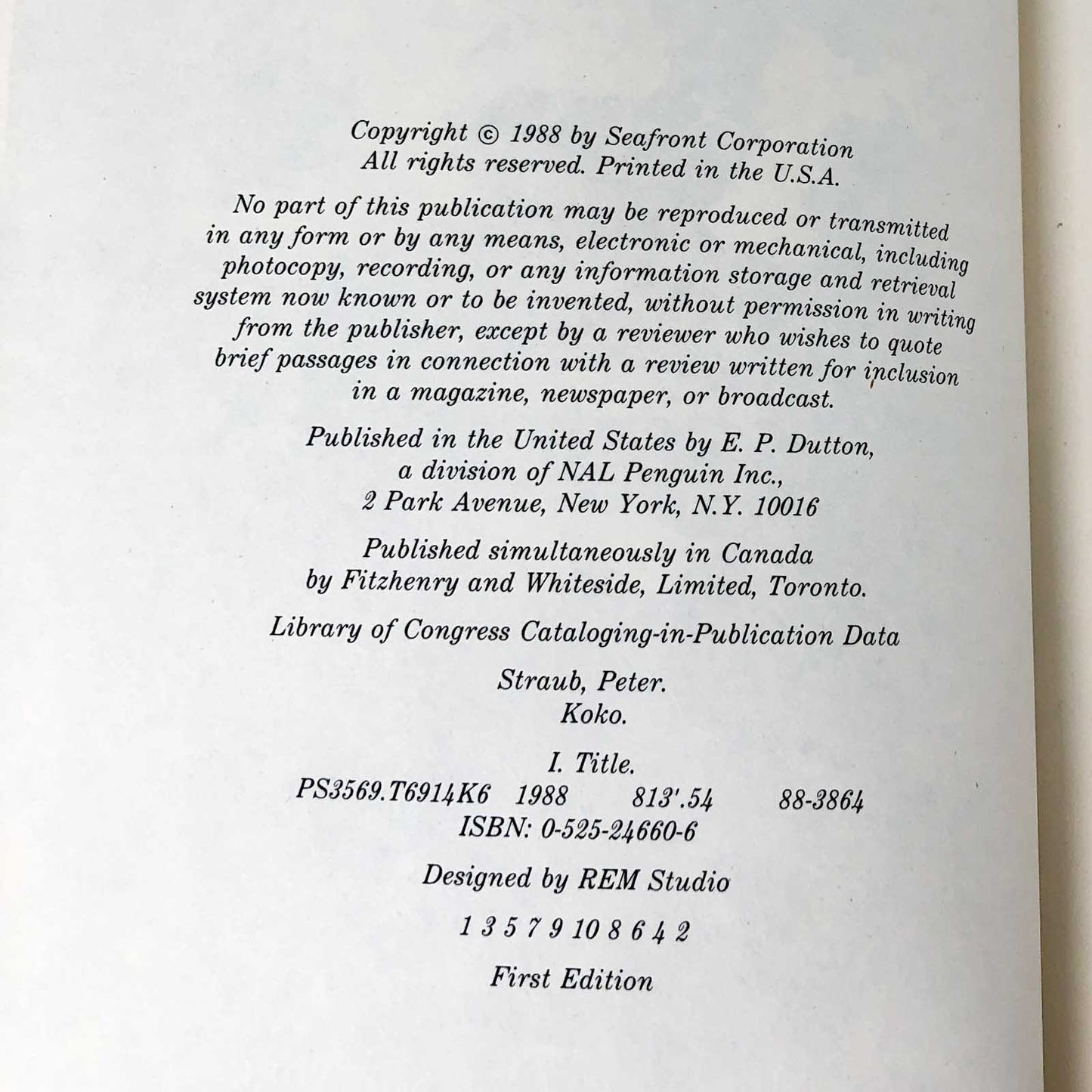 Koko by Peter Straub [FIRST EDITION• FIRST PRINTING] 1988