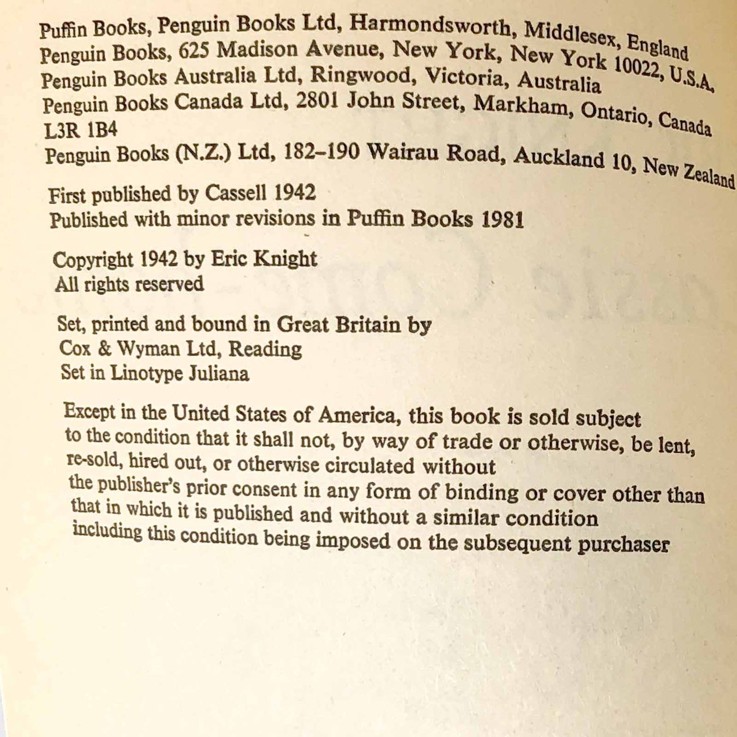 Lassie Come Home by Eric Knight [1981 U.K. PAPERBACK]