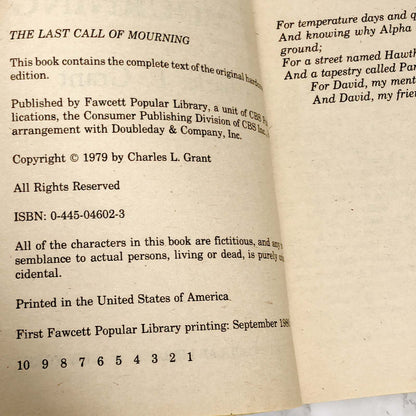 The Last Call of Mourning by Charles L. Grant [FIRST PAPERBACK PRINTING] 1980