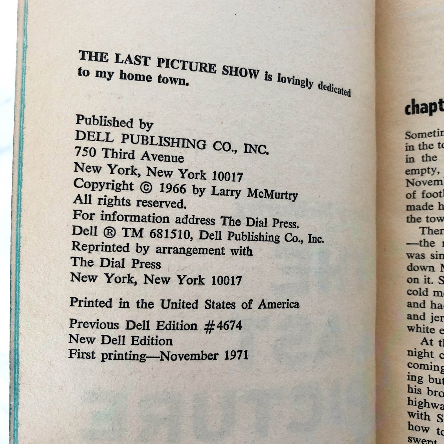 The Last Picture Show by Larry McMurtry [1971 PAPERBACK] • Dell