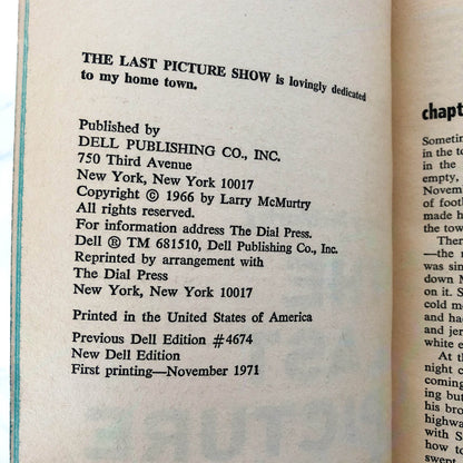 The Last Picture Show by Larry McMurtry [1971 PAPERBACK] • Dell