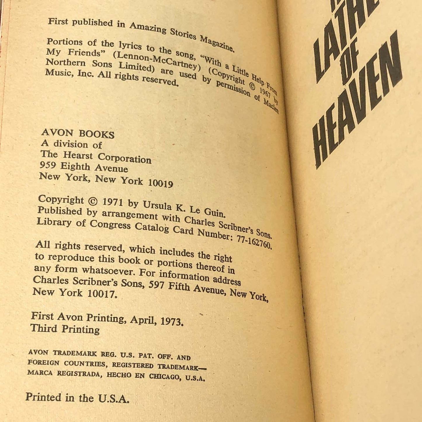 The Lathe of Heaven by Ursula K. Le Guin [FIRST PAPERBACK EDITION] 1973 • Avon