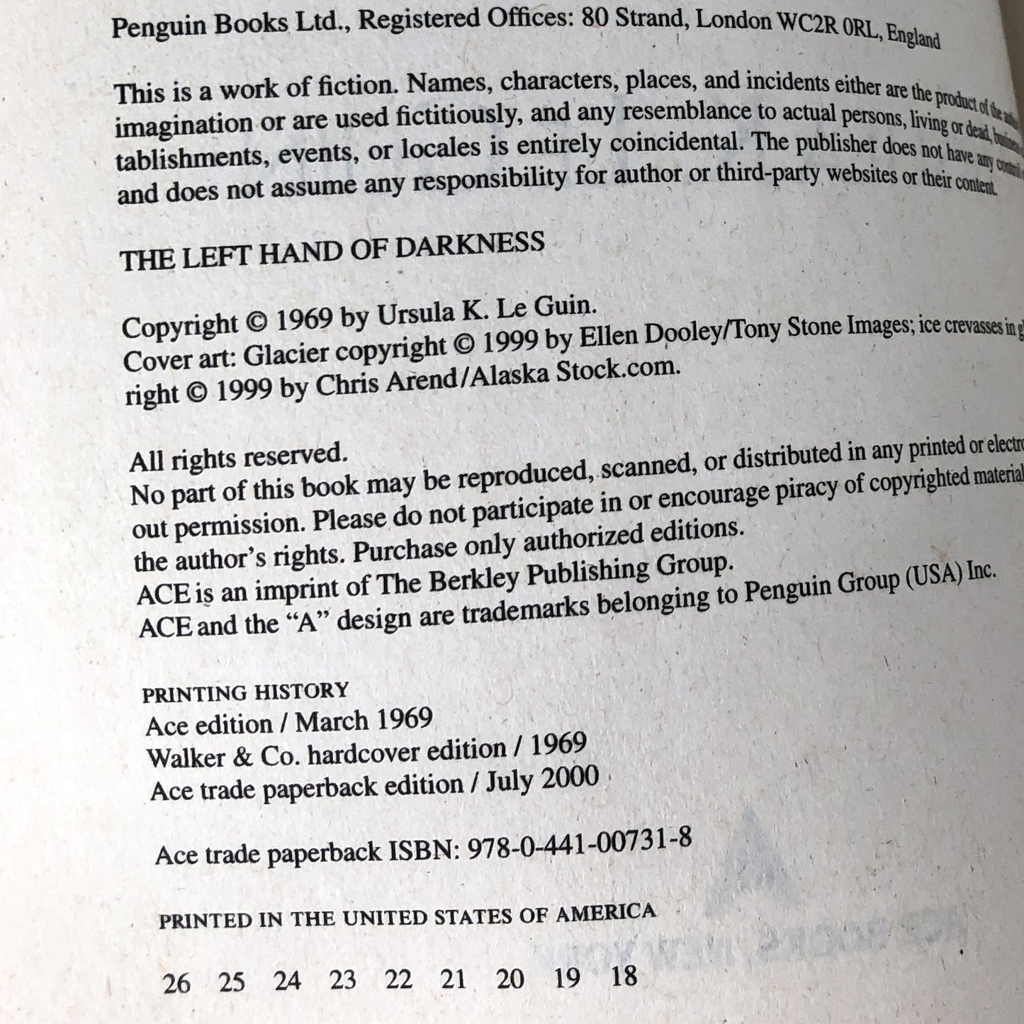 The Left Hand of Darkness by Ursula K. Le Guin [ACE TRADE PAPERBACK] 2000