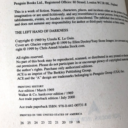 The Left Hand of Darkness by Ursula K. Le Guin [ACE TRADE PAPERBACK] 2000