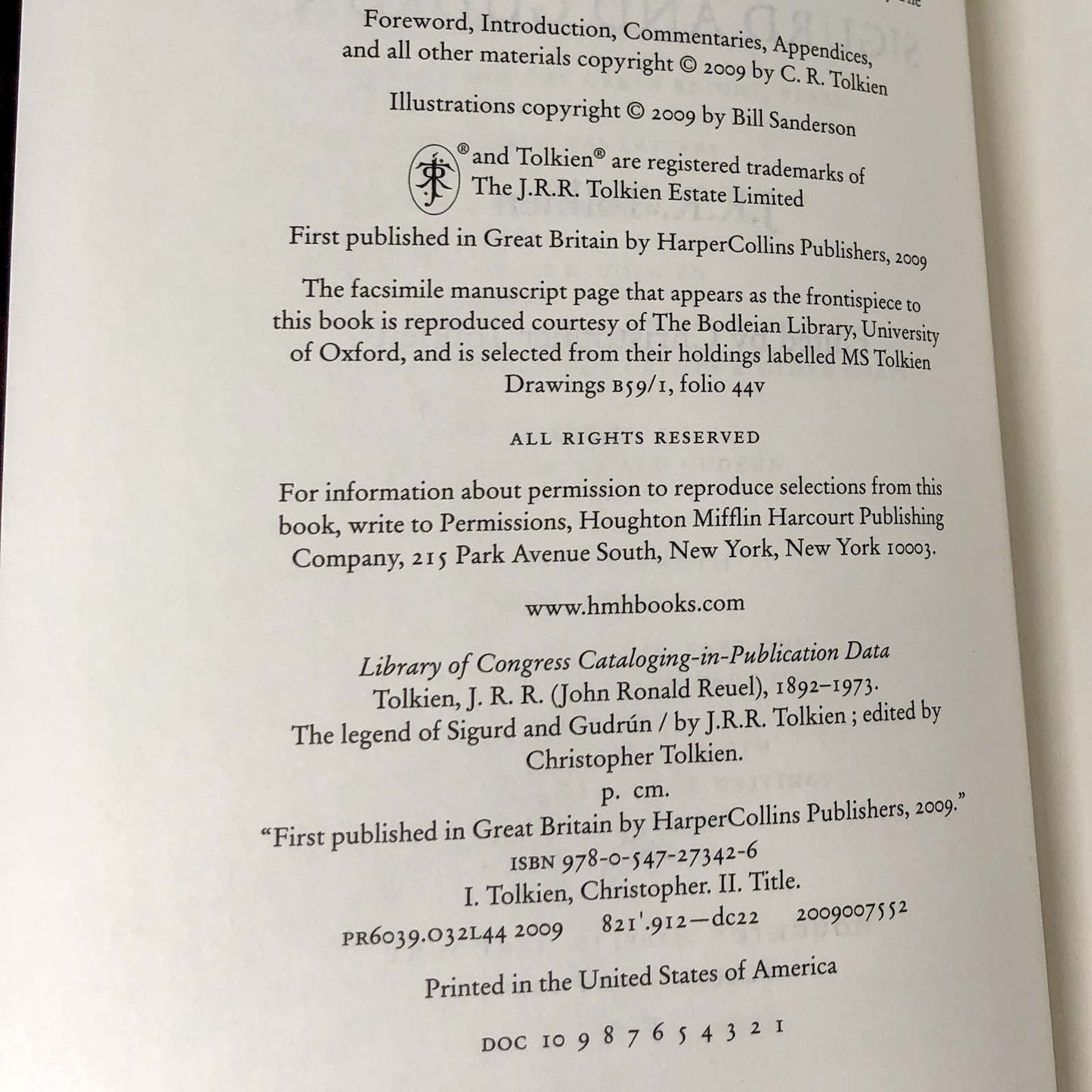 The Legend of Sigurd & Gudrún by J.R.R. Tolkien [FIRST EDITION / FIRST PRINTING] 2009