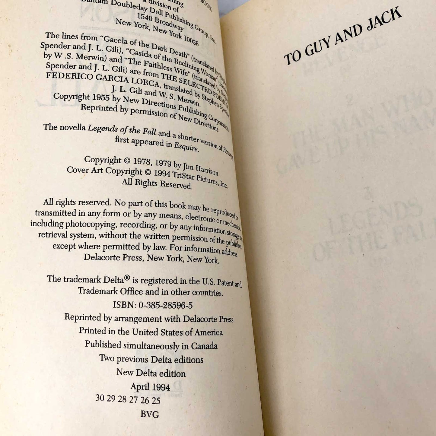 Legends of the Fall by Jim Harrison [TRADE PAPERBACK] 1994