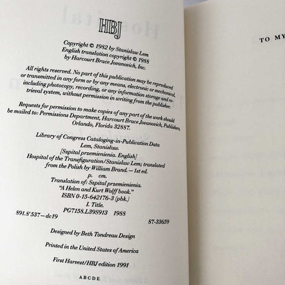 Hospital of the Transfiguration by Stanisław Lem [TRADE PAPERBACK] 1991