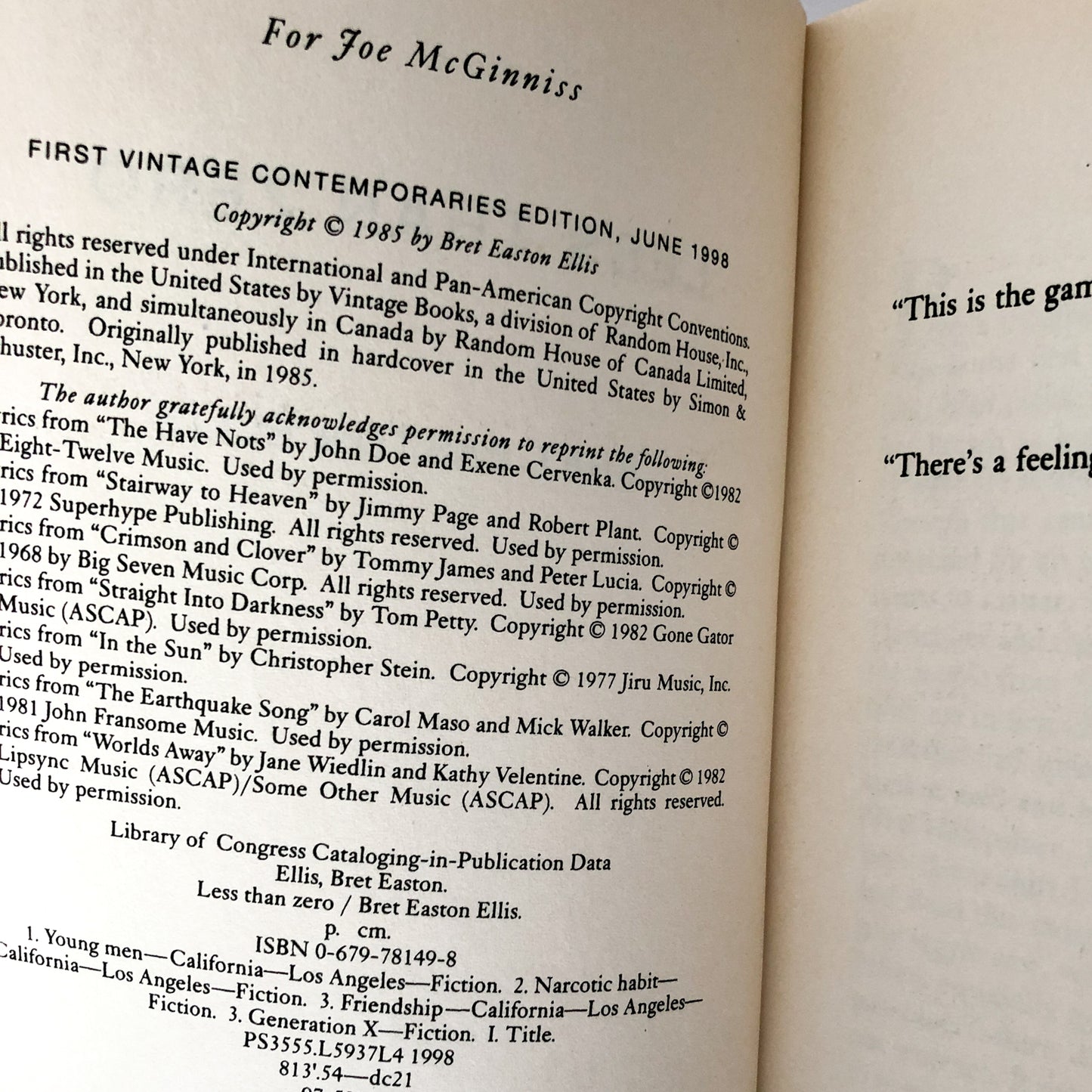 Less Than Zero by Bret Easton Ellis [TRADE PAPERBACK / 1998]