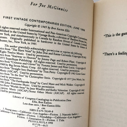 Less Than Zero by Bret Easton Ellis [TRADE PAPERBACK / 1998]