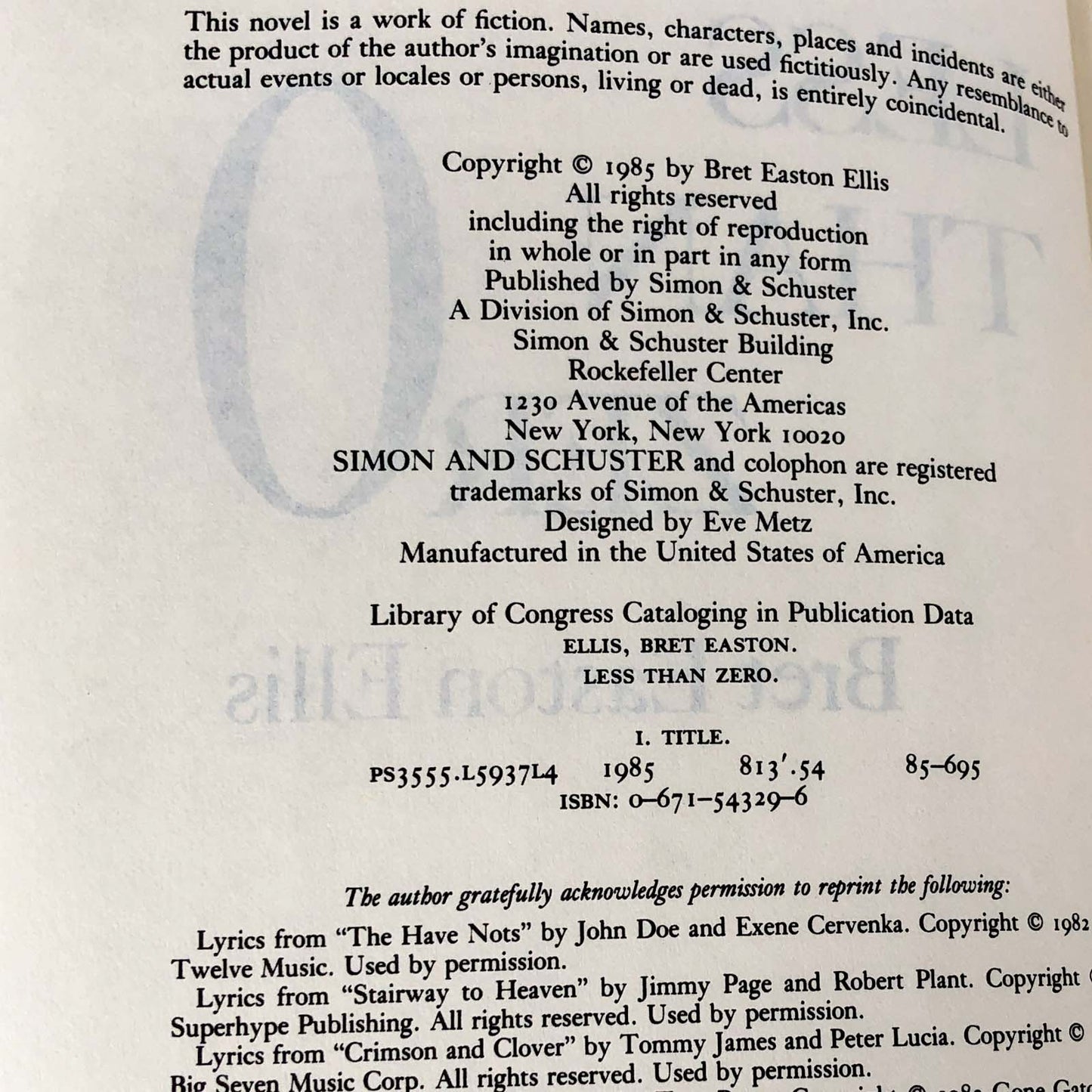 Less Than Zero by Bret Easton Ellis [FIRST EDITION PAPERBACK] 1985